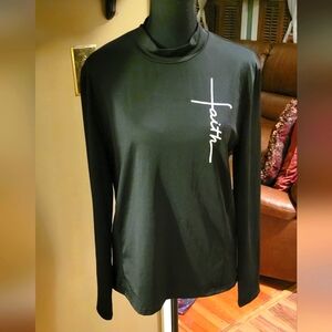 Faith Cross Long Sleeve Mock Neck Shirt, Size Medium